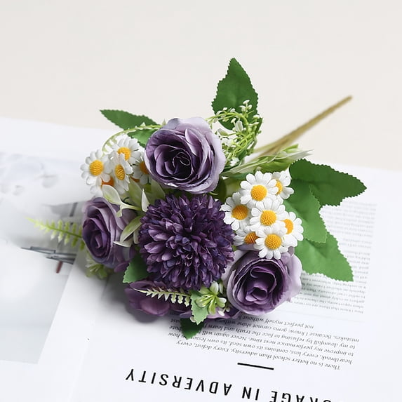 JeashCHAT Artificial Flower Bouquet, 11.8" Silk Flowers Fake Hydrangea Rose Daisy Bouquet for Vase, Table Centerpiece, Wedding Party Spring Home Decor, Holiday Gift