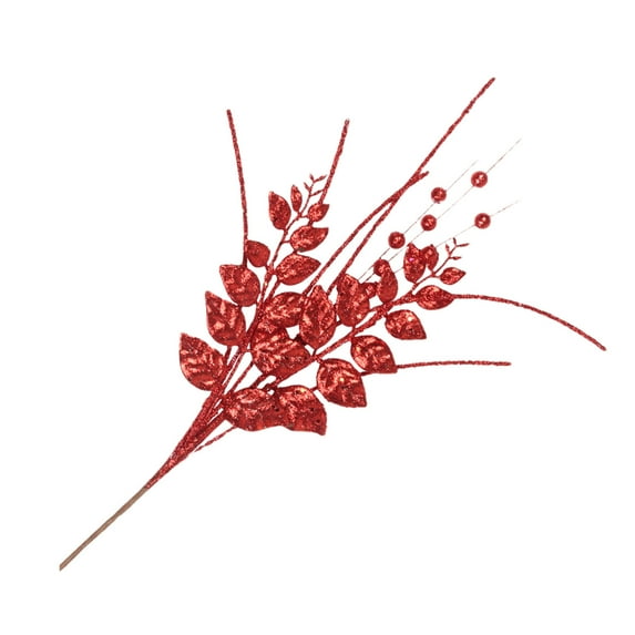 JeashCHAT Artificial Leaf Berry Stems 17.7 Inch Glitter Christmas Berry Picks Glittery Twigs Branches Christmas Tree Decorations Xmas Holiday Party Vase Decor Table Centerpiece