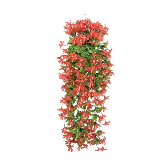 JeashCHAT Artificial Lily Hanging Flowers, Fake Silk Lilies Hanging Plant Vines for Wall Home Front Door Garden Patio Outdoor Wedding Decoration, Red