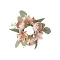 thumbnail image 1 of JeashCHAT Artificial Lily Rose Candle Rings Wreath, Wedding Faux Flower Mini Wreath Candle Ring Holder for Table Centerpiece, Valentine's Day Anniversary Holiday Party Decorations, 1 of 6