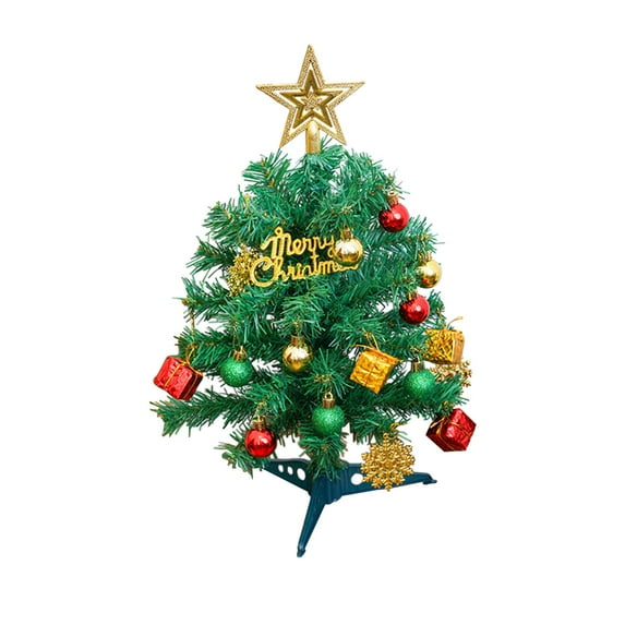 JeashCHAT Artificial Mini Christmas Tree, 15.75" Small Xmas Pine Tree with Plastic Stand, Tabletop Christmas Tree with Christmas Ornaments and Star Tree Topper, Green