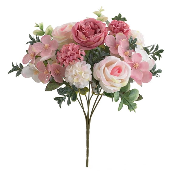 JeashCHAT Artificial Peony Hydrangea Flowers, 11.8" Silk Fake Flowers Roses Peonies Hydrangeas Bouquet for Home Office Vase Decor, Valentine's Day Wedding Party Decorations
