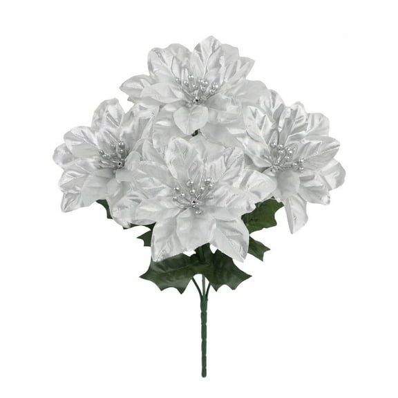 JeashCHAT Artificial Poinsettia Flowers Bouquet 11.8 Inch Realistic Christmas Flowers with Green Leaves, Faux Poinsettia Floral for Christmas Decorations Winter Holiday Table Centerpiece