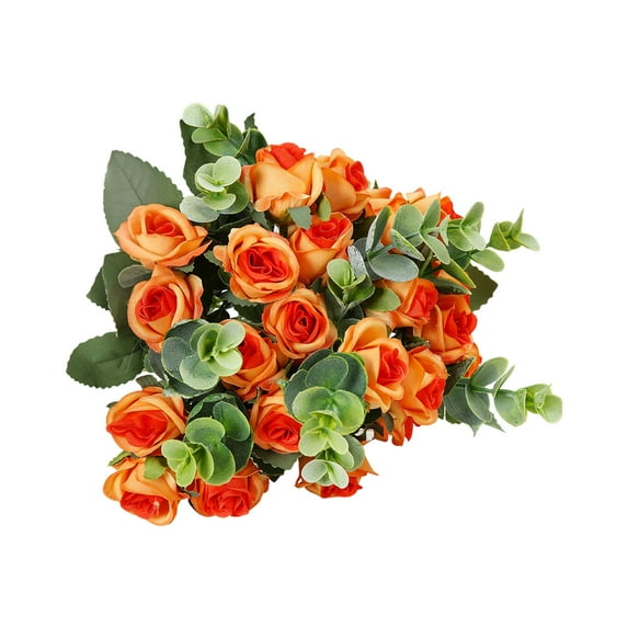 JeashCHAT Artificial Roses Flowers Bouquet 13.7" Fake Flowers Silk Roses Flowers for Wedding Party Valentine's Day Home Table Decor, Orange