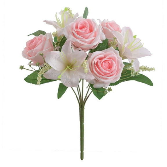 JeashCHAT Artificial Roses Lilies, Faux Silk Flowers Bouquet, Lifelike No Fade Lily Rose Flowers for Centerpiece Table Wedding Party Home Office Decor, 1 Pack