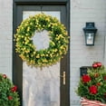 thumbnail image 1 of JeashCHAT Artificial Spring Wreath 13 Inch Spring Summer Wreath for Front Door Porch Hanging Floral Wreath with Green Leaves for Wedding Indoor Outdoor Wall Window Home Decor, 1 of 5