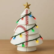 JeashCHAT Baseball Resin Christmas Tree Figurines, Sports Theme Small Xmas Tree, Christmas Tabletop Ornaments for Mantel Fireplace Living Room Bedroom Home Office Holiday Party Decor