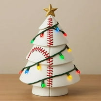 JeashCHAT Baseball Resin Christmas Tree Figurines, Sports Theme Small Xmas Tree, Christmas Tabletop Ornaments for Mantel Fireplace Living Room Bedroom Home Office Holiday Party Decor