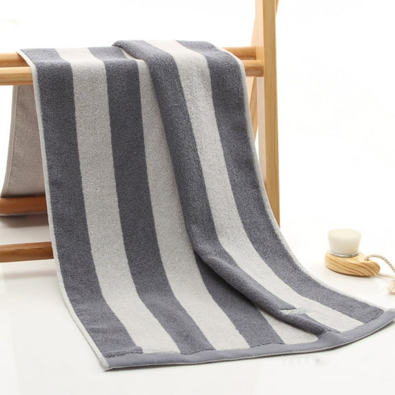 JeashCHAT Bath Towel, Large Hand Towel, Towel for Bathroom Hotel Shower Gym Pool, Super Soft Highly Absorbent Quick Dry Towels, Striped Towel, 35" x 16", Gray