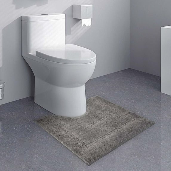 JeashCHAT Bathroom Contour Rug, Solid Color U Shaped Toilet Rug, Non Slip Bath Mat, Soft Water Absorbent Bathroom Mat for Toilet Base, Machine Washable, Gray