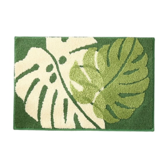 JeashCHAT Bathroom Rug Green Tropical Leaf Plush Microfiber Small Bathroom Rug Leaf Plant Shower Mat Green Bath Rug Non Slip Water Absorbent Bath Mat Doormat, 24"x16"