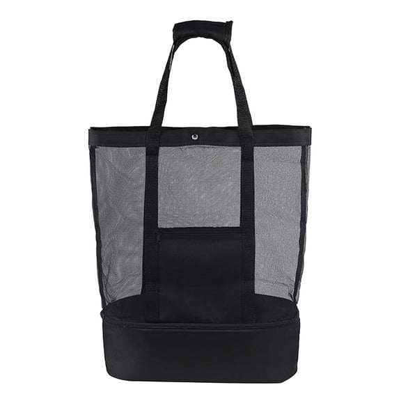 JeashCHAT Beach Bag with Dry and Wet Separation, Mesh Beach Bags for Women Men, Large Capacity Sandproof for Swimming Pool Travel Daily Use, 20 x 16 inch, Black