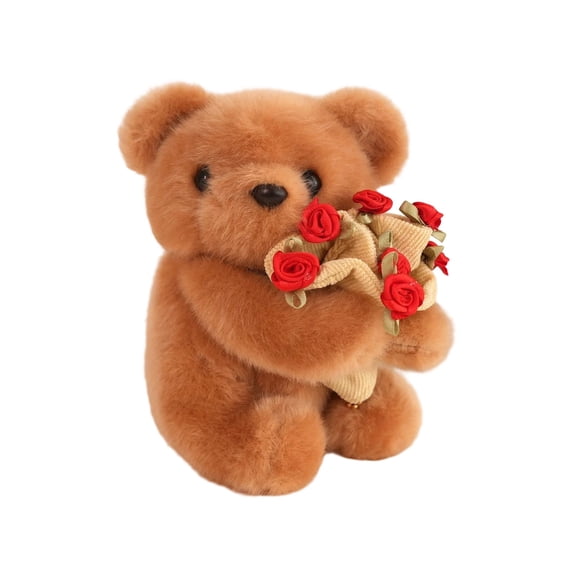 JeashCHAT Bear Stuffed Animal, Valentine's Day Gift, 5.51 Inch Cute Bear Plush Toy with Knitted Rose Flowers, Keychain Bag Decoration, Party Favors Supplies
