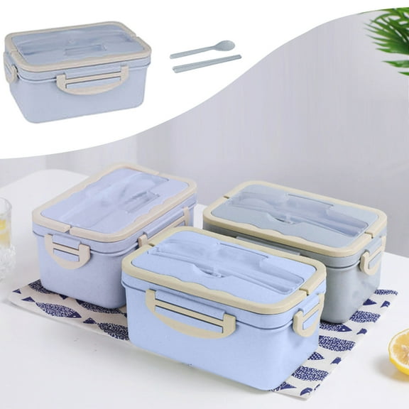 JeashCHAT Bento Lunch Box 1000ml 3 Compartment Lunch Containers for Adults, Leakproof Bento Box with Plastic Utensil Set