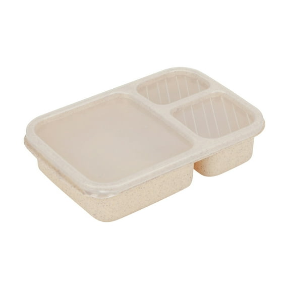 JeashCHAT Bento Lunch Box, 3 Compartments Plastic Lunch Containers, Reusable Meal Prep Containers with Lids, Bento Box Divided Picnic Box, 9.3'' x 6.1'' x 2.2'', Beige