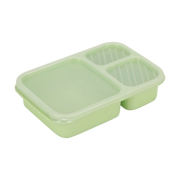 JeashCHAT Bento Lunch Box, 3 Compartments Plastic Lunch Containers, Reusable Meal Prep Containers with Lids, Bento Box Divided Picnic Box, 9.3'' x 6.1'' x 2.2'', Green