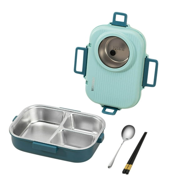 JeashCHAT Bento Lunch Box Clearance, 1100ml Stainless Steel Lunch Container for Kids and Adults, 3-Compartment with Bowl, Spoon and Chopsticks (Blue)
