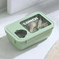 thumbnail image 1 of JeashCHAT Bento Lunch Box for Adults, Built-in Plastic Utensil Set and Sauce Small Box, 2 Compartment Food Containers for Work Travel, 1100ml, Green, 1 of 3