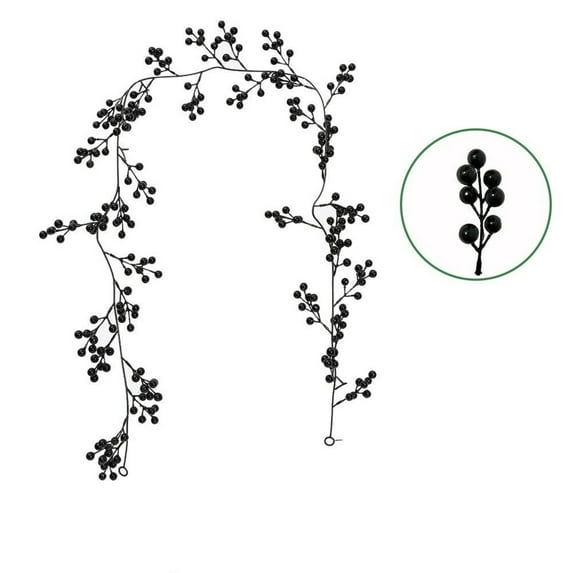 JeashCHAT Berry Christmas Garland, 68.9 Inch Flexible Artificial Berry Hanging Garland Christmas Decorations for Winter Xmas Holiday Party Home Fireplace Mantel Staircase Table Decor, Black