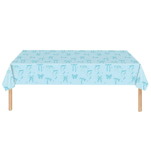 JeashCHAT Birthday Decorations Tablecloths, Bow Disposable Plastic Table Cover Large Size Rectangle Birthday Table Cloth Birthday Party Supplies, 54 x 108 Inch, Blue