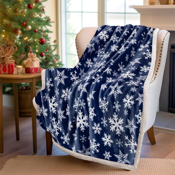 JeashCHAT Blue Christmas Throw Blanket, Holiday Christmas Snowflakes Fleece Blanket, Soft Plush Warm Winter Blanket for Christmas Decoration Gift, 39.4"x27.6"