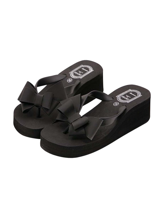 Bow Flip Flops for Women Platform Wedge Thong Sandals Summer Beach Sandals Slip On Slides High Heel Slippers