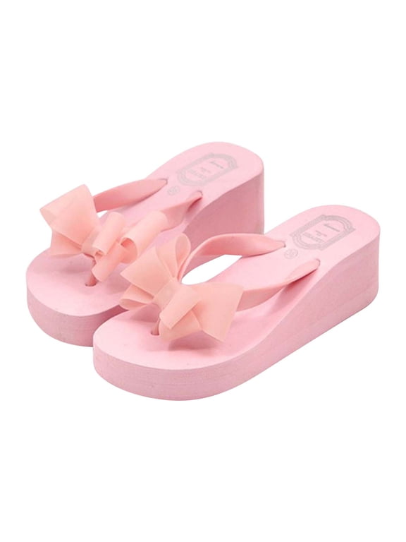 Bow Flip Flops for Women Platform Wedge Thong Sandals Summer Beach Sandals Slip On Slides High Heel Slippers
