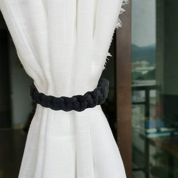 JeashCHAT Braided Curtain Tiebacks for Drapes, Rustic Curtain Holdbacks, Boho Handmade Curtain Ties for Home Farmhouse Bedroom Office Drapes Decor, Black