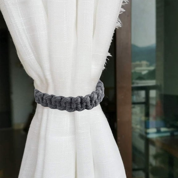 JeashCHAT Braided Curtain Tiebacks for Drapes, Rustic Curtain Holdbacks, Boho Handmade Curtain Ties for Home Farmhouse Bedroom Office Drapes Decor, Gray
