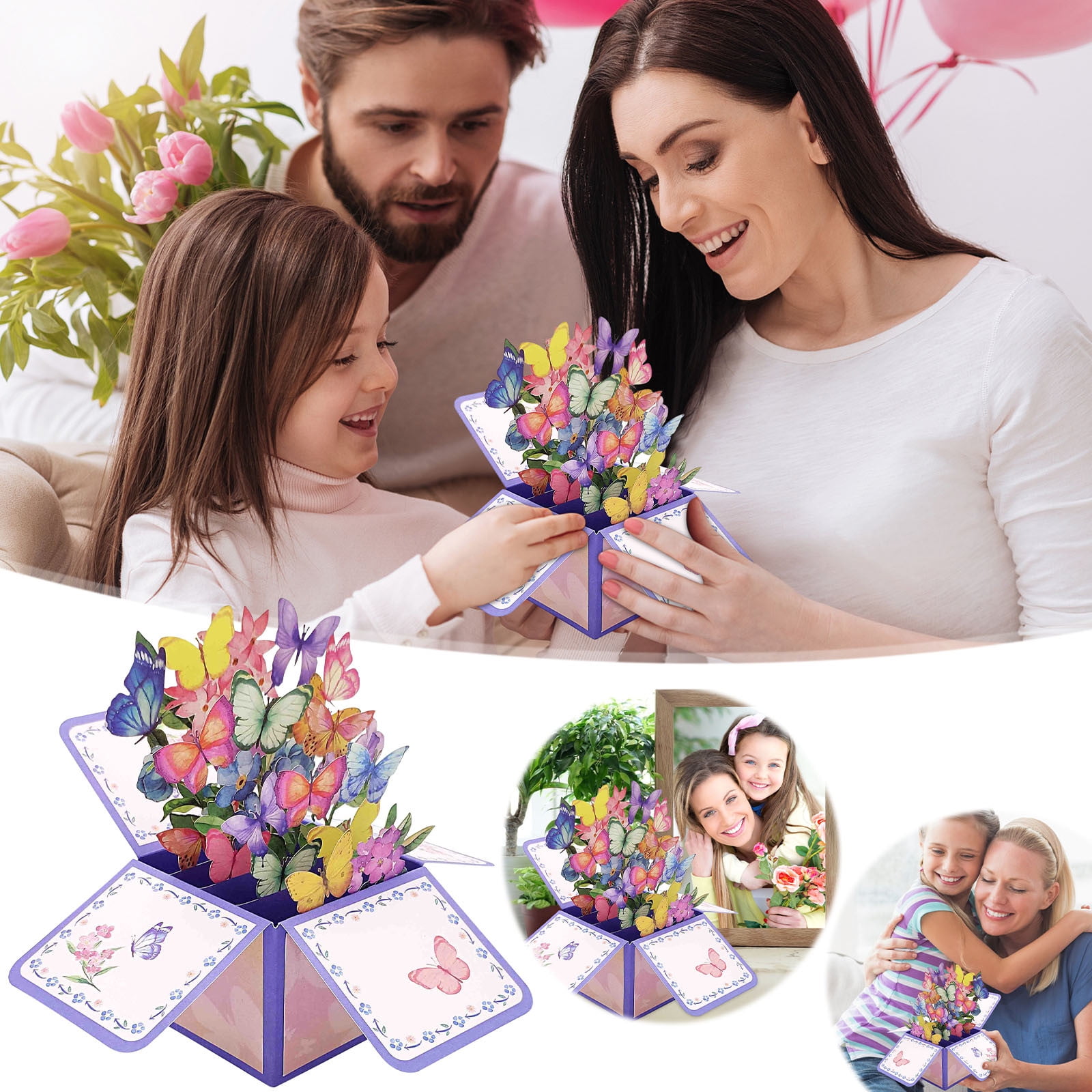 JeashCHAT Butterfly Flower Bouquet Pop Up Card, Unique Handmade 3D ...