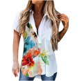 thumbnail image 1 of JeashCHAT Button Down Shirts for Women V Neck Linen Shirts Short Sleeve Shirt Loose Fit Casual Tops Summer Beach Work Blouse with Pockets, 1 of 5