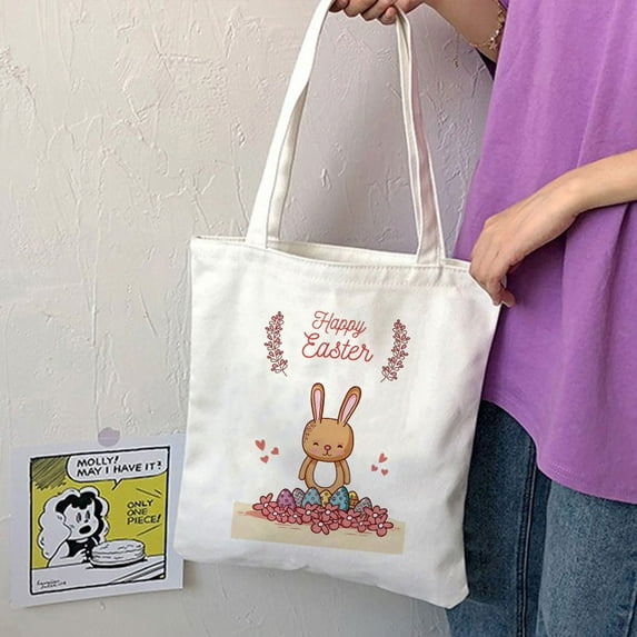 JeashCHAT Canvas Tote Bag for Woman Funny Easter Bunny Tote Bag for Kids Multi-Purpose Reusable Grocery Bags Clearance