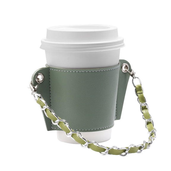 JeashCHAT Chain Portable Coffee Cup Cover Leather Beverage Handbag Heat Insulation Hot Separation Cup Cover Hanging Portable