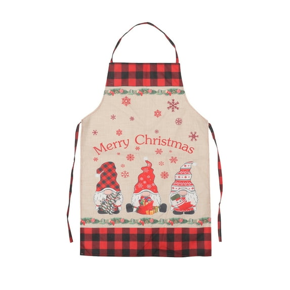 JeashCHAT Christmas Apron Merry Christmas Cute Gnome Apron for Kitchen Cooking, Christmas Dinner Party, BBQ, Baking, Crafting, Plaid Apron Adjustable Chef Apron, Christmas Gifts