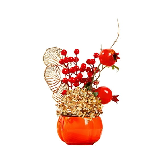 JeashCHAT Christmas Artificial Red Berry Table Decorations, Small Fake Plants Tabletop Centerpiece for Home Office Bedroom Living Room Kitchen Desk Shelf Decor