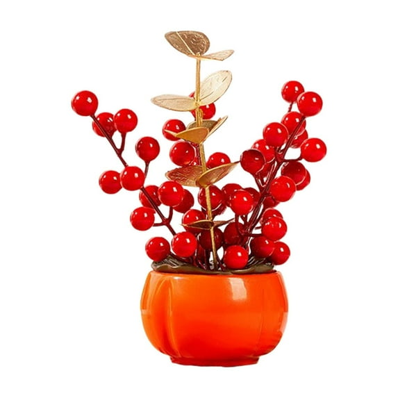 JeashCHAT Christmas Artificial Red Berry Table Decorations, Small Fake Plants Tabletop Centerpiece for Home Office Bedroom Living Room Kitchen Desk Shelf Decor