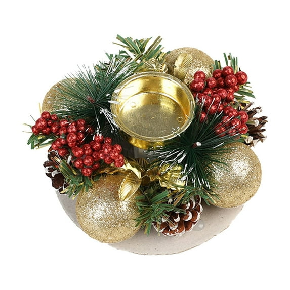 JeashCHAT Christmas Candle Ring Wreath, Candlestick Holder Artificial Pine Needle Berry Pinecones Wreath Candle Holder for Christmas Wedding Party Home Table Centerpiece
