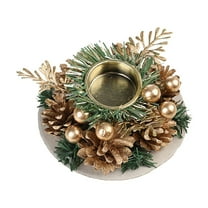JeashCHAT Christmas Candle Ring Wreath, Candlestick Holder Artificial Pine Needle Berry Pinecones Wreath Candle Holder for Christmas Wedding Party Home Table Centerpiece