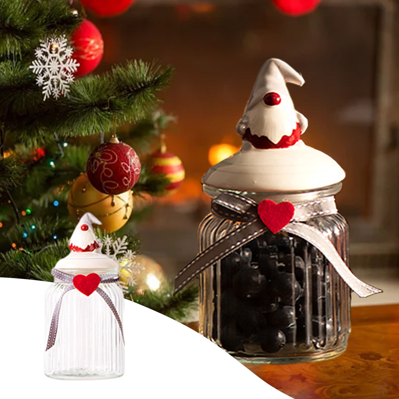Angoily Christmas Cookie Jars, Christmas Cookie Jars with Lids, Gnome Candy Jar Ceramic Treat Container Tea Can with Lid for Holiday Christmas