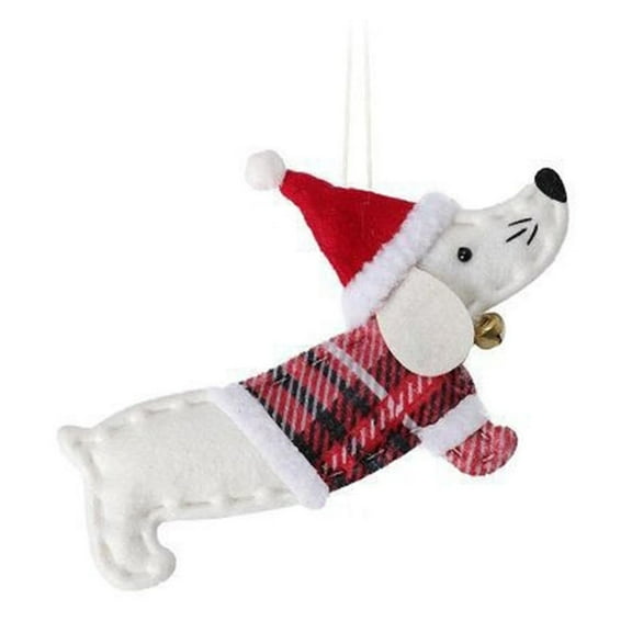 JeashCHAT Christmas Felt Dachshund Ornaments, Christmas Tree Decorations Cute Dachshund Dog Shape Hanging Pendant with Red Christmas Hat and Mini Metal Bell, Xmas Gifts for Dog Lovers