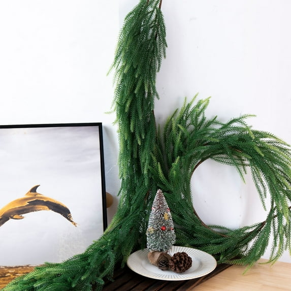 JeashCHAT Christmas Garlands, Artificial Pine Garland, Winter Pine Garland, Green Artificial Garland for Table, Mantle, Wall, Indoor, Outdoor Christmas Decorations 5.9 FT