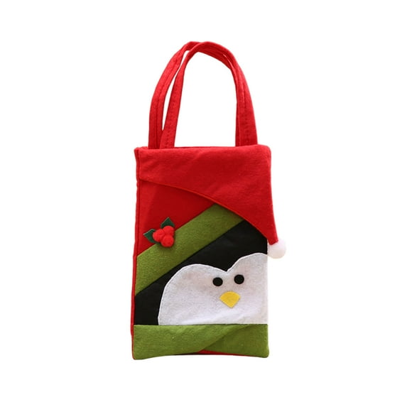 JeashCHAT Christmas Gift Bag, Cute Bear Santa Claus Snowman Reindeer Fabric Tote Bag with Red Christmas Hat and Handles, Xmas Holiday Party Candy Bag Gift Wrap Bag