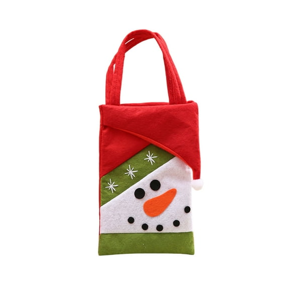 JeashCHAT Christmas Gift Bag, Cute Bear Santa Claus Snowman Reindeer Fabric Tote Bag with Red Christmas Hat and Handles, Xmas Holiday Party Candy Bag Gift Wrap Bag