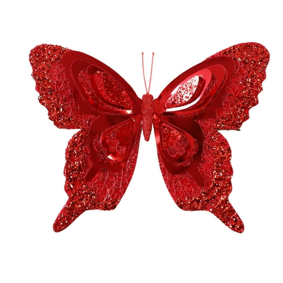 JeashCHAT Christmas Glitter Butterfly Ornaments with Clip, Sequin Butterflies Christmas Tree Wreath Garland Decoration, 9.84" x 7.87"