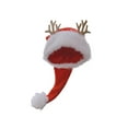thumbnail image 1 of JeashCHAT Christmas Hat, Santa Hat for Kids Adults, Xmas Hat with Reindeer Antlers, Unisex Velvet Comfort Xmas Hat for Christmas New Year Festive Party Supplies, Red, 1 of 6