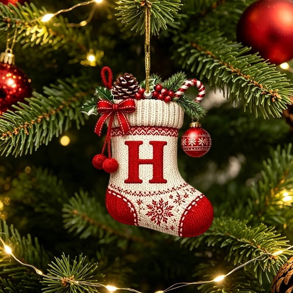 JeashCHAT Christmas Initial Ornaments, Christmas Stocking Shape Hanging Ornaments with Letters, Christmas Tree Decorations, Holiday Party Christmas Gifts