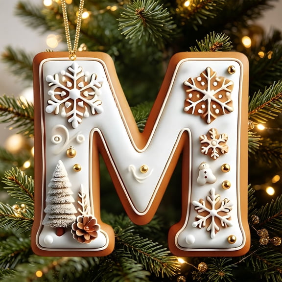 JeashCHAT Christmas Initial Ornaments, Christmas Tree Decoration Pendant, Acrylic Initial Shape Xmas Tree Hanging Decor Christmas Gifts (Letter M)