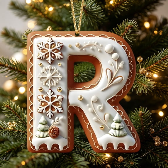JeashCHAT Christmas Initial Ornaments, Christmas Tree Decoration Pendant, Acrylic Initial Shape Xmas Tree Hanging Decor Christmas Gifts (Letter R)