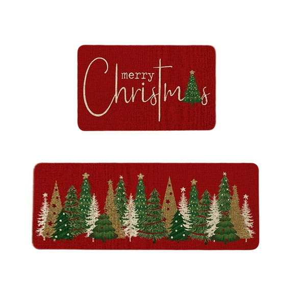 JeashCHAT Christmas Kitchen Rug and Mat Set of 2, Christmas Tree Pattern Kitchen Rugs for Floor, Non-Slip, Home Indoor Christmas Decorations, 16x24 Inch + 16x48 Inch