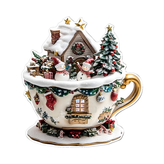 JeashCHAT Christmas Ornaments, Exquisite Coffee Cup Snow House Acrylic Hanging Pendant, Christmas Tree Decorations, Winter Christmas Scene Hanging Ornaments, Xmas Gifts